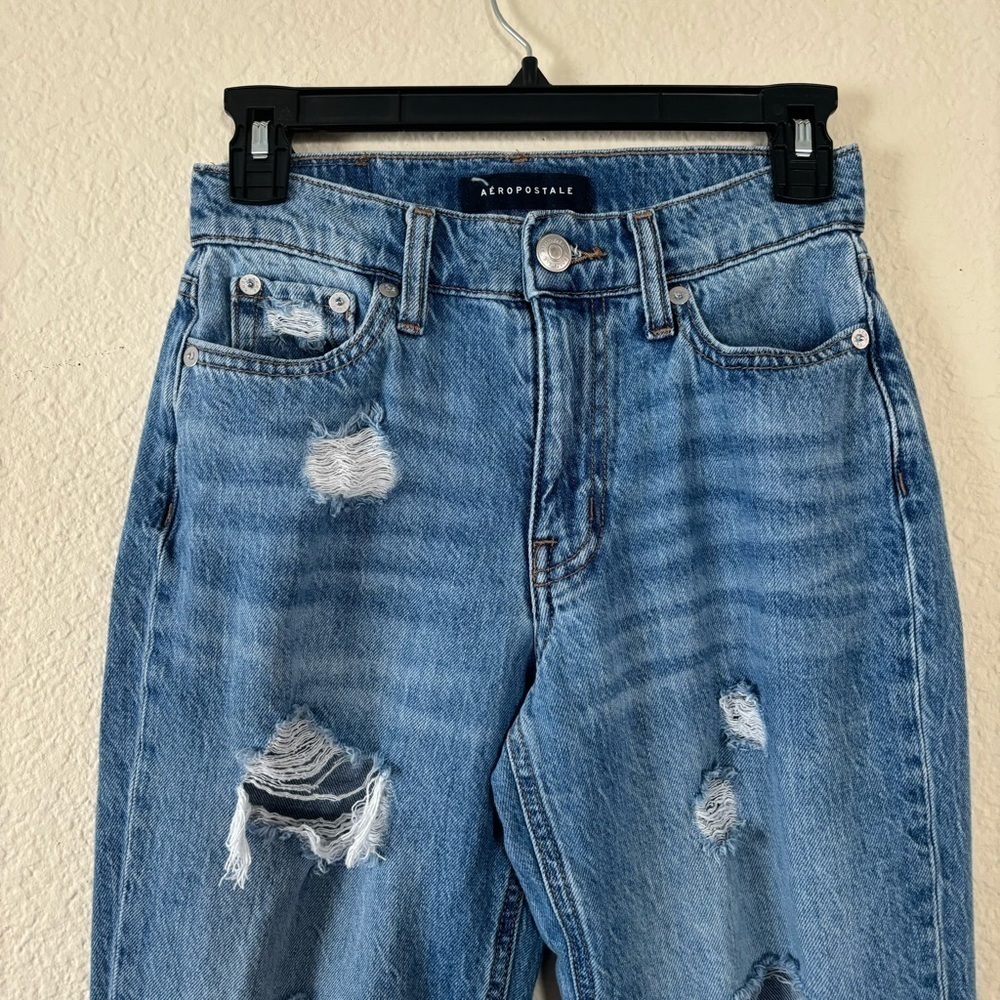 Aeropostale Mom Jeans 00 Distressed High Waisted Medium Wash Ripped Denim - Picture 4 of 10